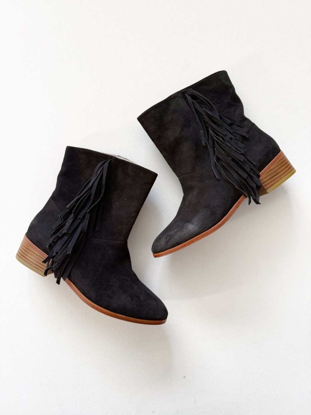 Anthropologie Plomo Ranya Fringe Suede Boot, Black, Size 37